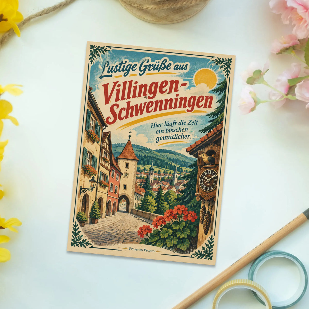 Lustige Grüße aus Villingen-Schwenningen Postkarte mit Altstadtansicht