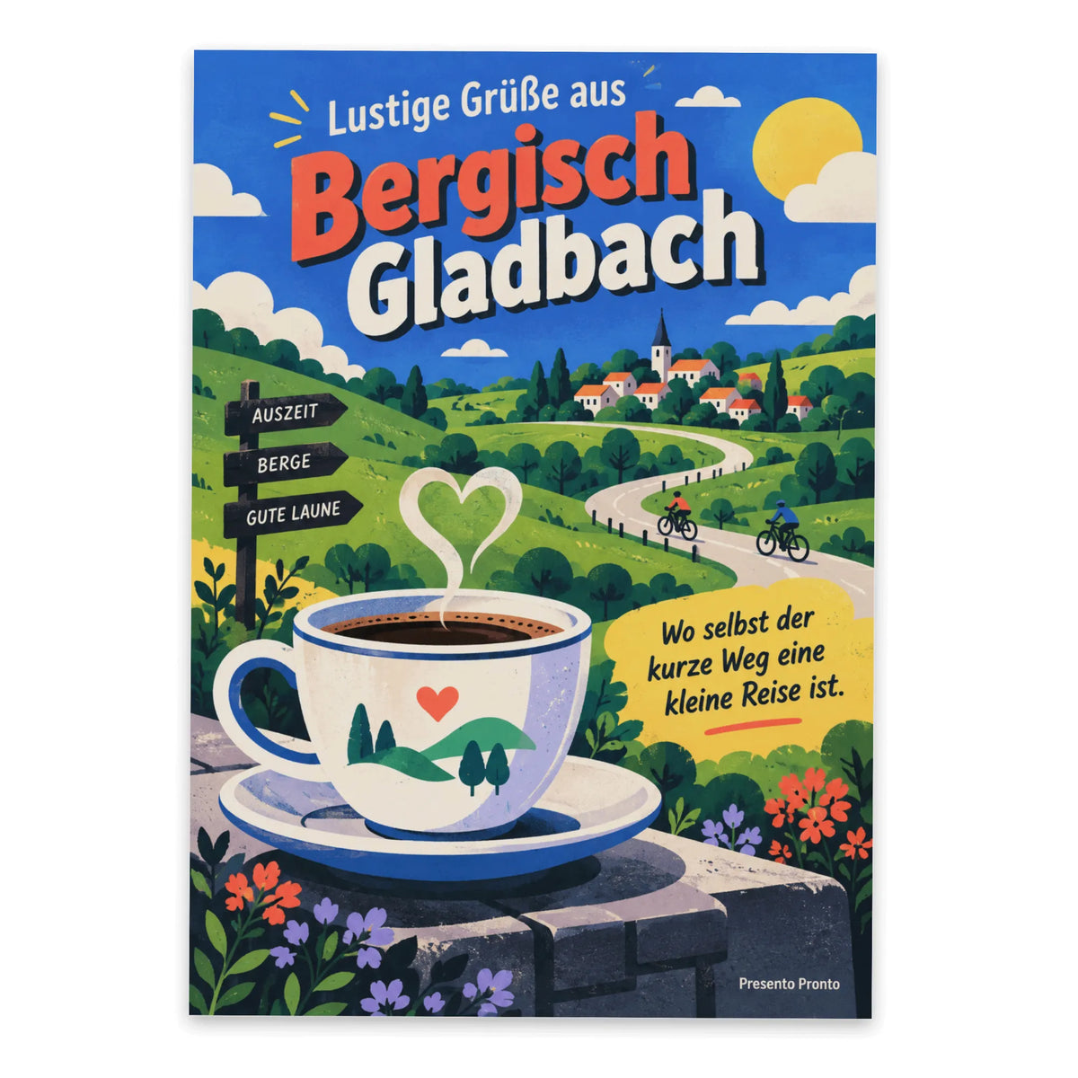 Lustige Postkarte Grüße aus Bergisch Gladbach mit Kaffeetasse