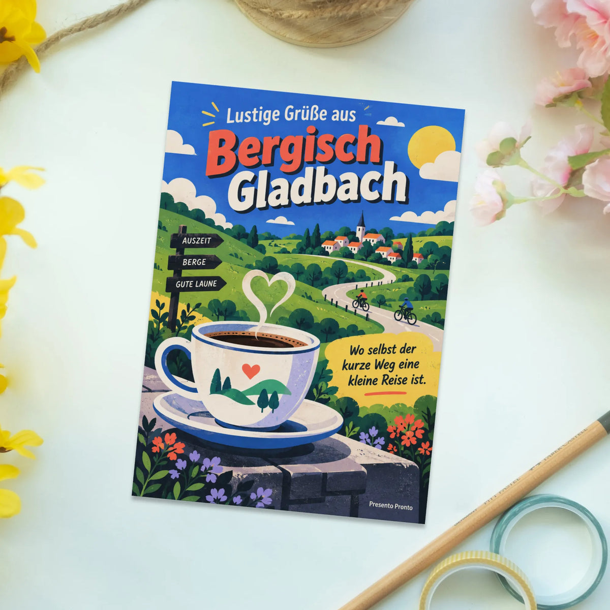 Lustige Postkarte Grüße aus Bergisch Gladbach mit Kaffeetasse