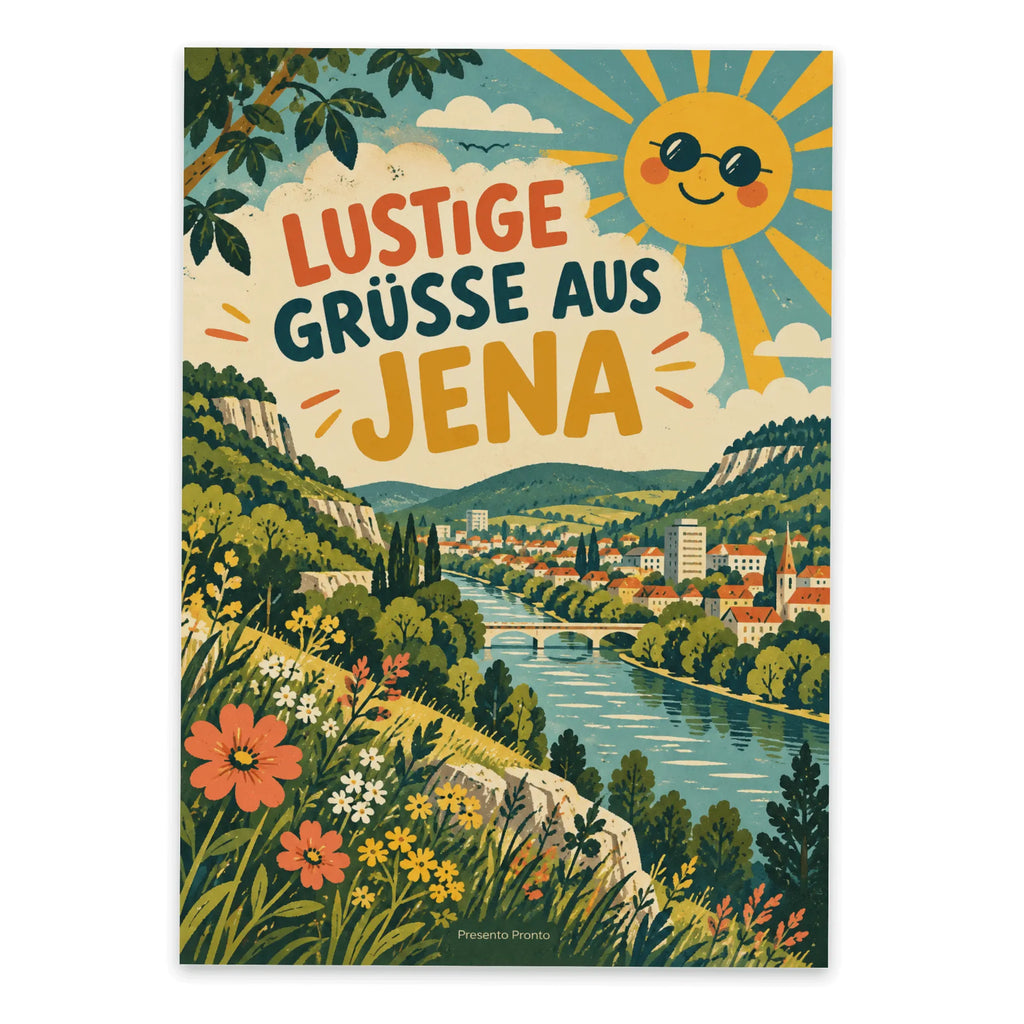 Lustige Grüße aus Jena Postkarte mit lachender Sonne|p:2023736|h:8df1f9cc006e58665f4b165a082e2fb9
