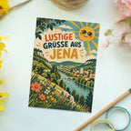 Lustige Grüße aus Jena Postkarte mit lachender Sonne|p:2023736|h:e82025e48f70f08f3e165785923e8440