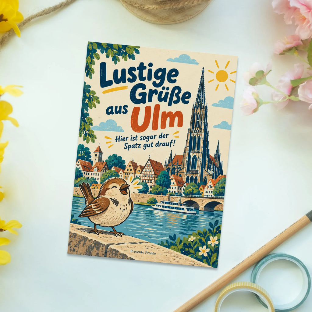 Lustige Grüße aus Ulm Postkarte mit Spatz|p:2023737|h:ad8baf517b27fad56d91662f6d8d1c46