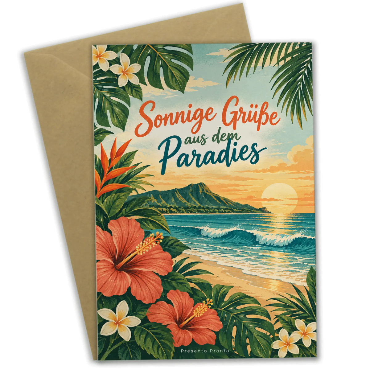 Sonnige Hawaii Grußkarte für Sommergrüße mit Hibiskus