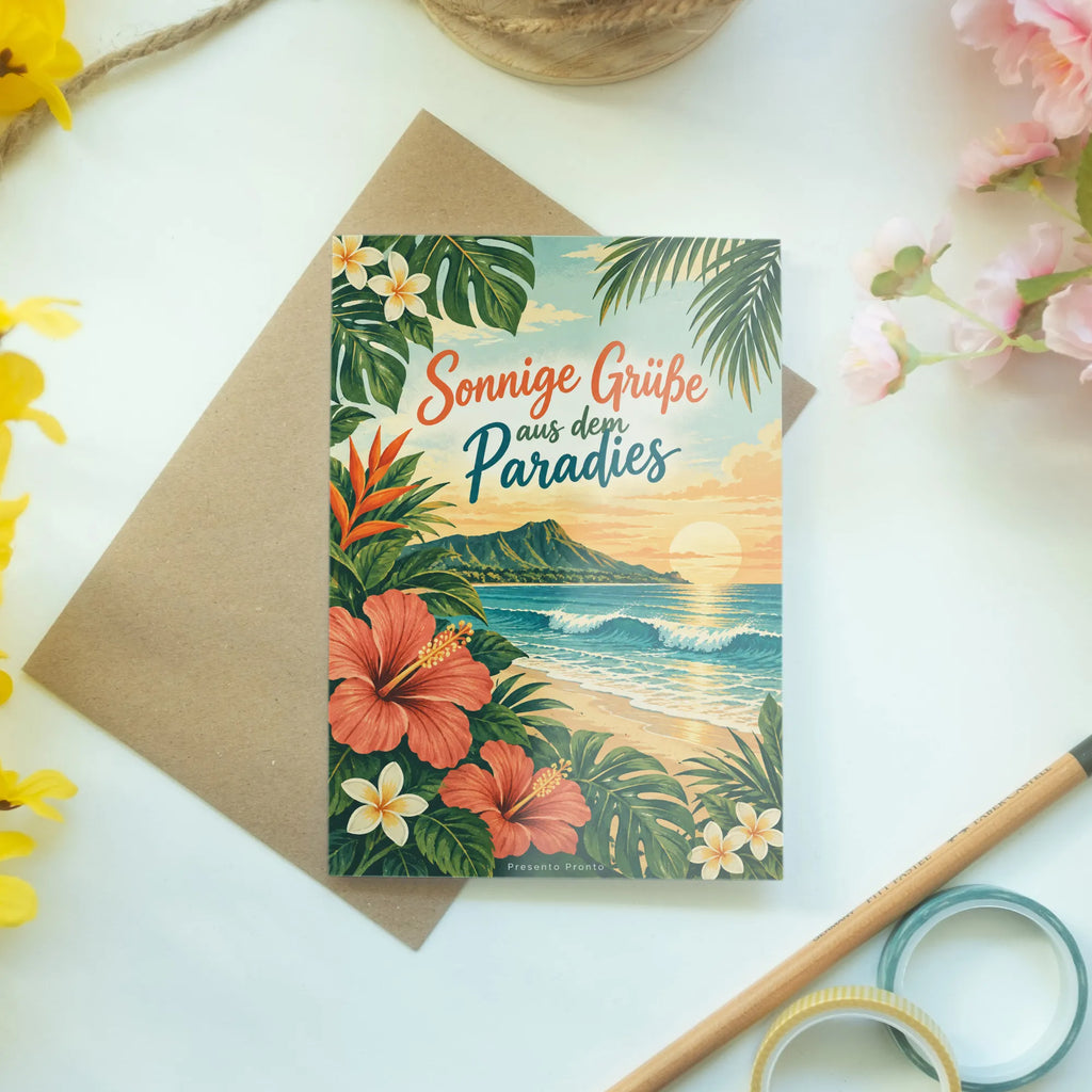 Sonnige Hawaii Grußkarte für Sommergrüße mit Hibiskus|p:2023740|h:e27af0f840f1d6601f216af6ea36a91f
