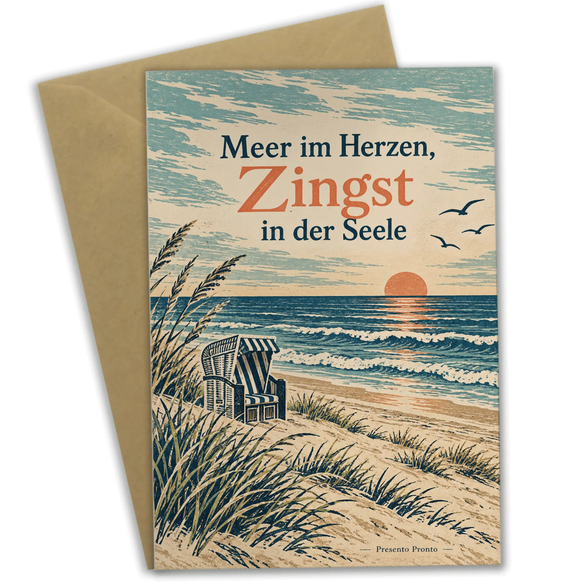 Liebevolle Zingst Grußkarte für Ostseefans mit Strandkorb