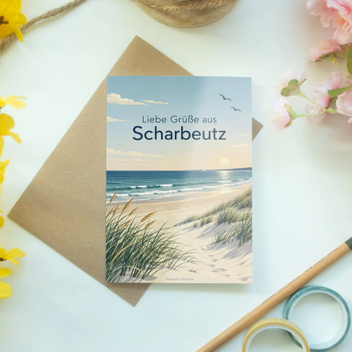 Herzliche Grußkarte aus Scharbeutz mit Dünenlandschaft