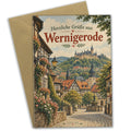 Romantische Grußkarte aus Wernigerode mit Fachwerkhäusern