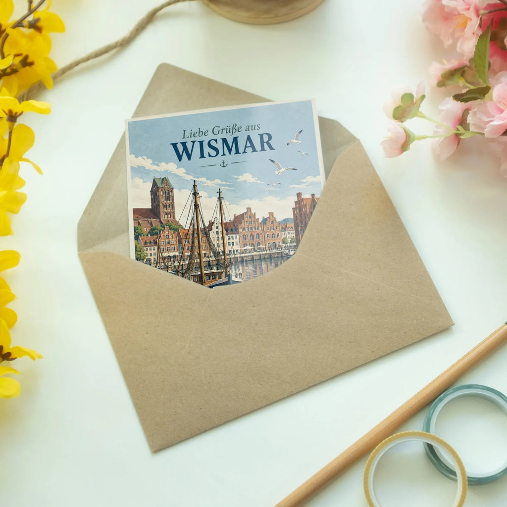 Herzliche Grußkarte aus Wismar mit Altem Hafen|p:2023749|h:2aea659571739d83917132f9e5fbcc53