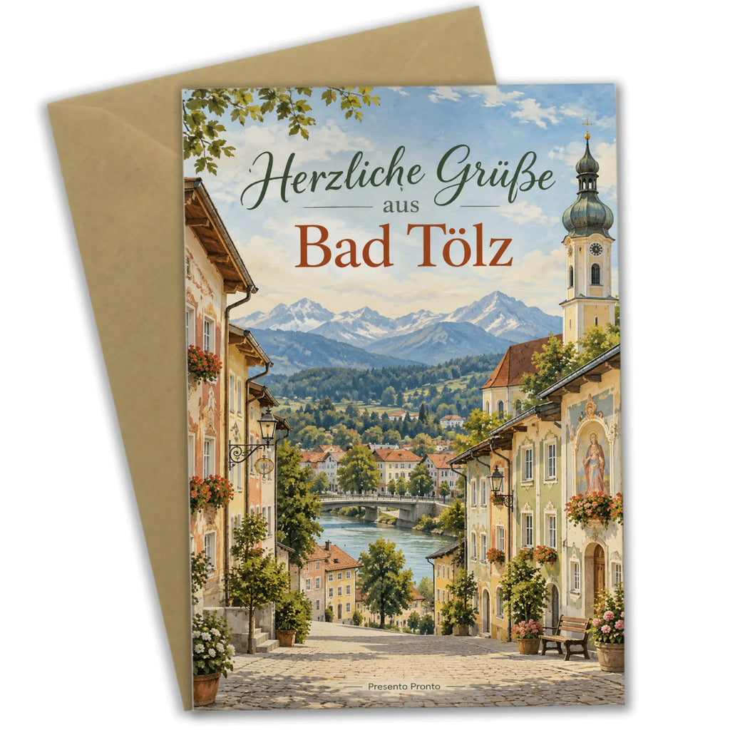 Herzliche Grußkarte aus Bad Tölz mit Altstadt Panorama|p:2023750|h:cfac4371903e2e768a55903808e1c6a3