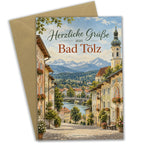 Herzliche Grußkarte aus Bad Tölz mit Altstadt Panorama|p:2023750|h:cfac4371903e2e768a55903808e1c6a3