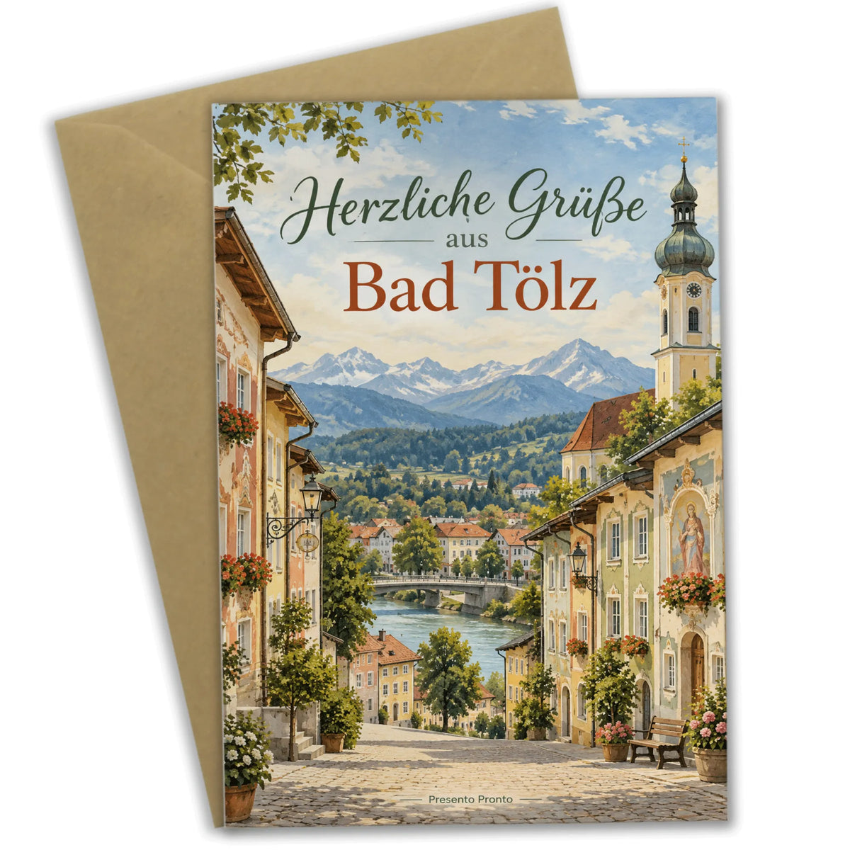 Herzliche Grußkarte aus Bad Tölz mit Altstadt Panorama