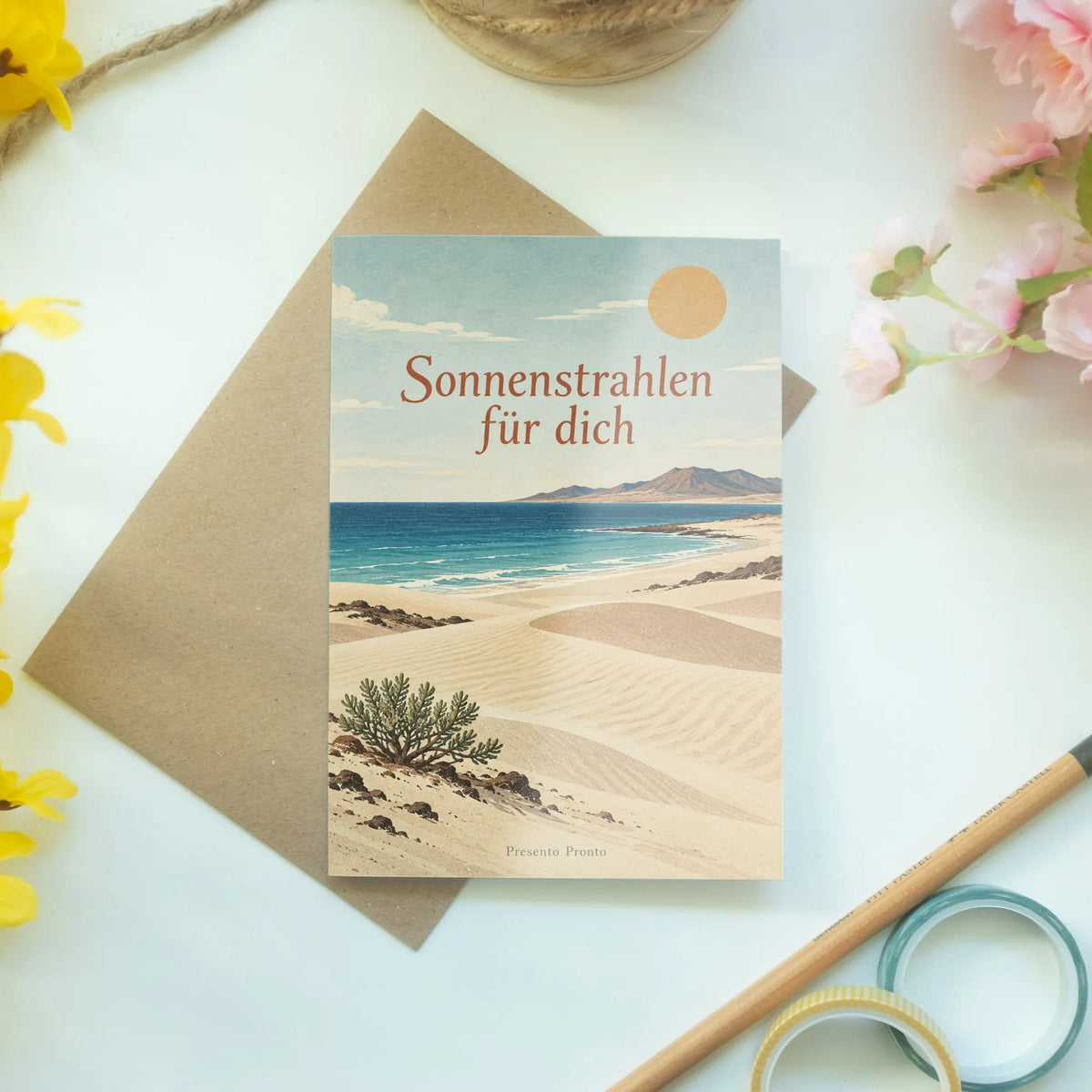 Elegante Fuerteventura Sommergrußkarte mit Sanddünen