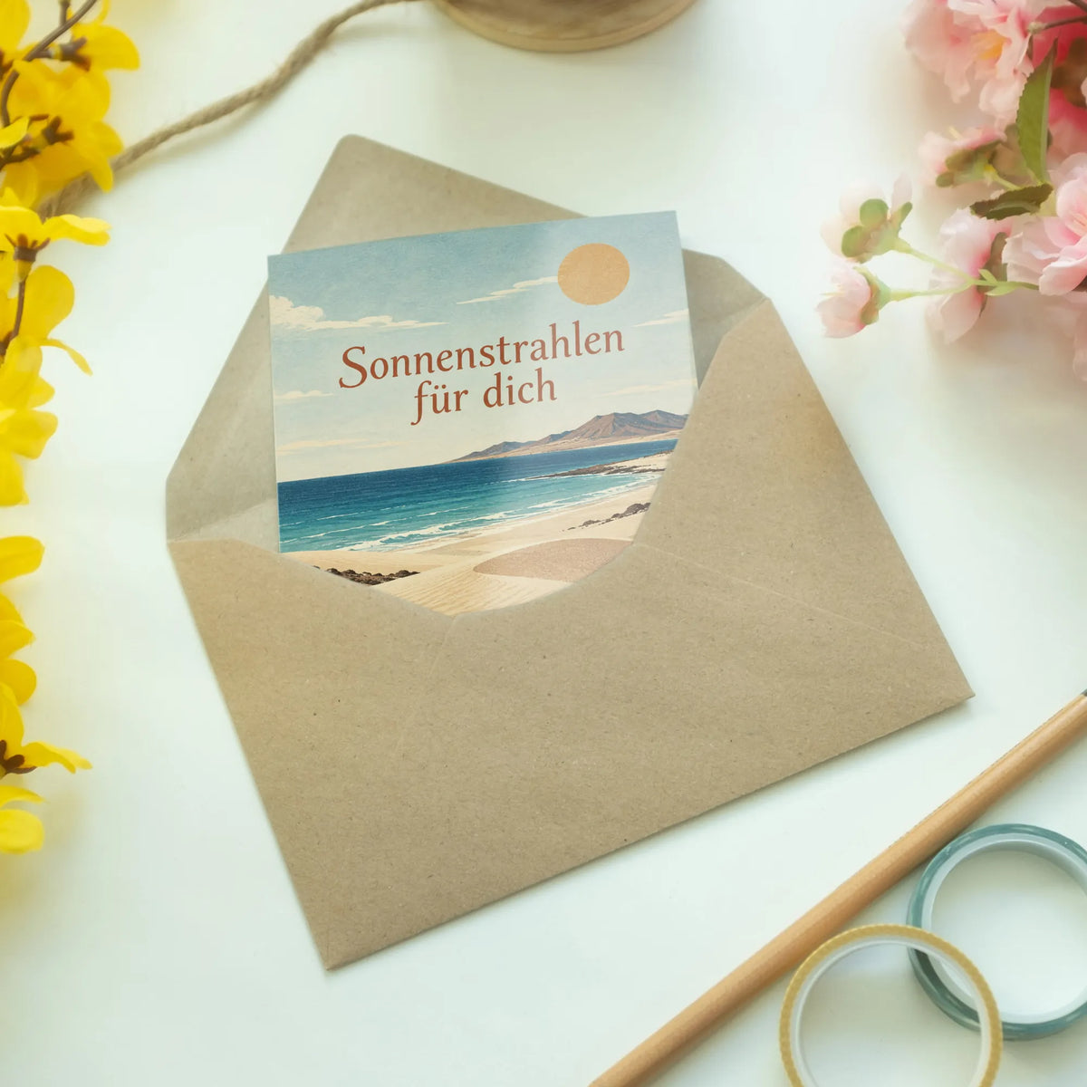 Elegante Fuerteventura Sommergrußkarte mit Sanddünen