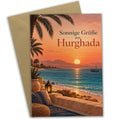 Sonnige Hurghada Grußkarte mit Palmen am Roten Meer