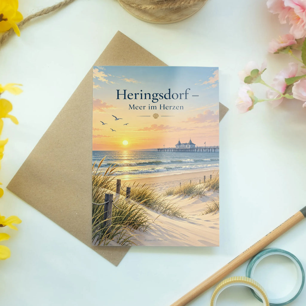 Elegante Heringsdorf Grußkarte mit Seebrücke für Ostseefans|p:2023757|h:d7150330c18c40bafddf013a603b40af