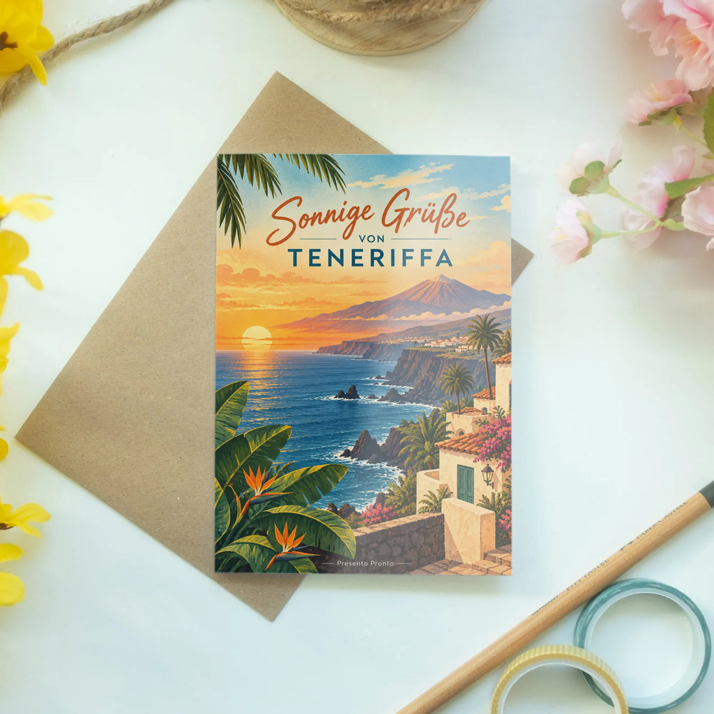 Sonnige Sommergrußkarte aus Teneriffa mit Sonnenuntergang|p:2023758|h:a5b51b6c2de5317592cc08d2de09b0fc