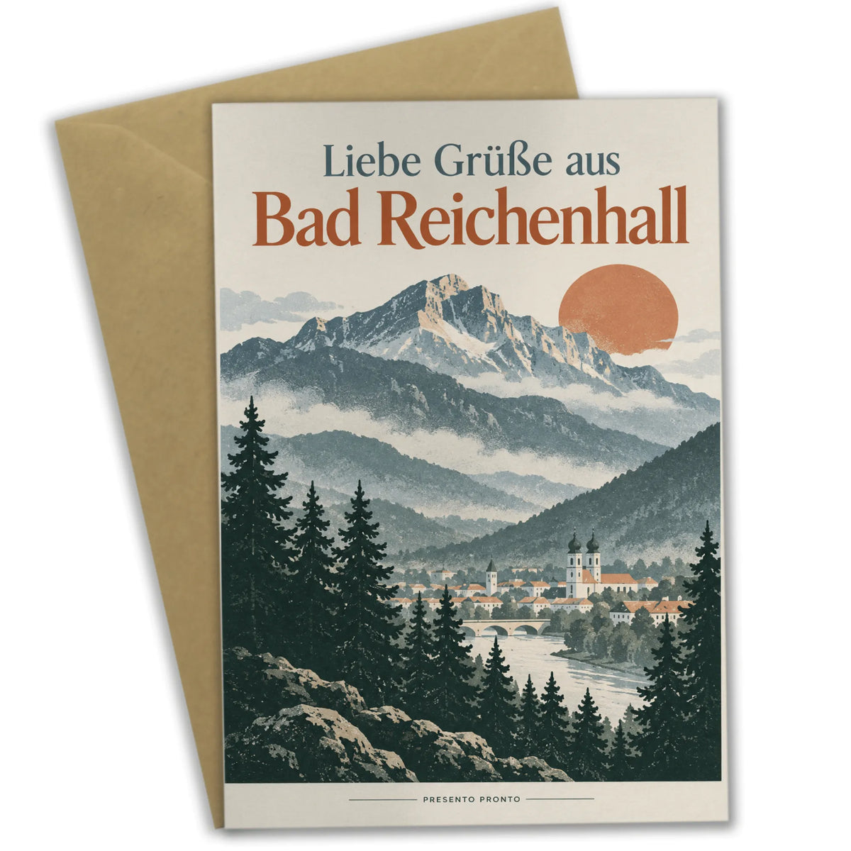 Herzliche Grußkarte aus Bad Reichenhall mit Bergsilhouette