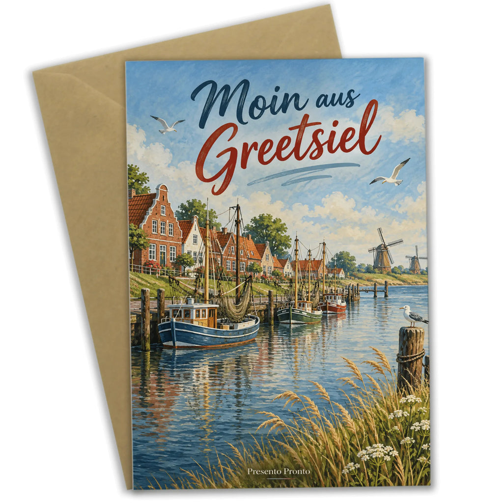 Nostalgische Grußkarte aus Greetsiel mit Hafen und Krabbenkuttern|p:2023762|h:e4f9da279e259ddb93bf27b942138936