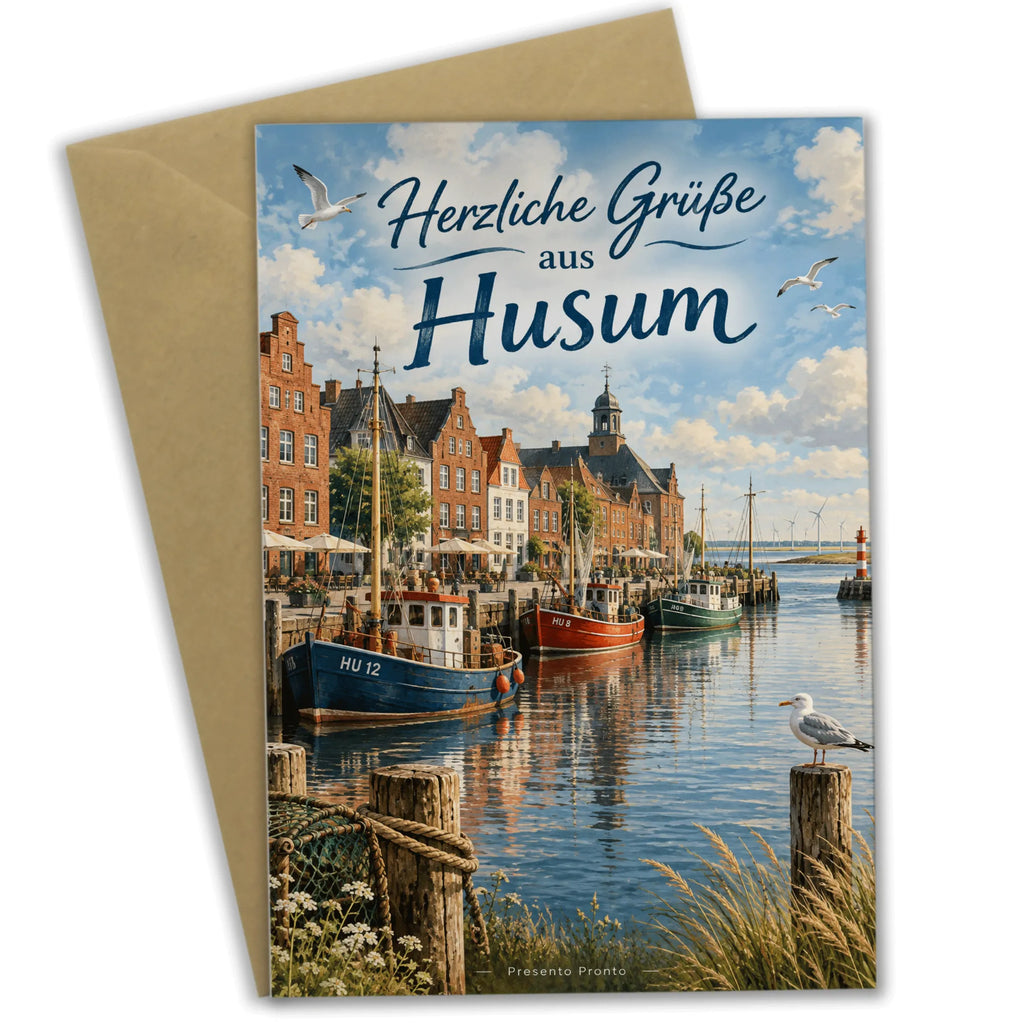 Herzliche Grußkarte aus Husum mit Hafen für Urlaubsgrüße|p:2023768|h:1ec00aae625d423aea7264af7e4502fc