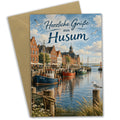 Herzliche Grußkarte aus Husum mit Hafen für Urlaubsgrüße