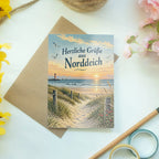 Herzliche Sommergrußkarte aus Norddeich mit Dünen|p:2023773|h:e5476ba31cced81c810443324684c6b8