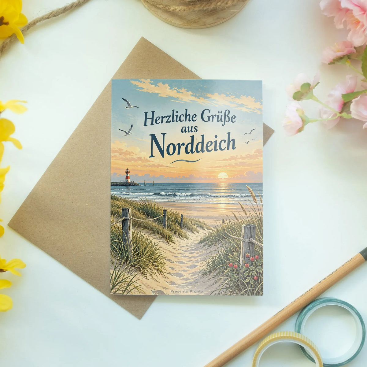 Herzliche Sommergrußkarte aus Norddeich mit Dünen