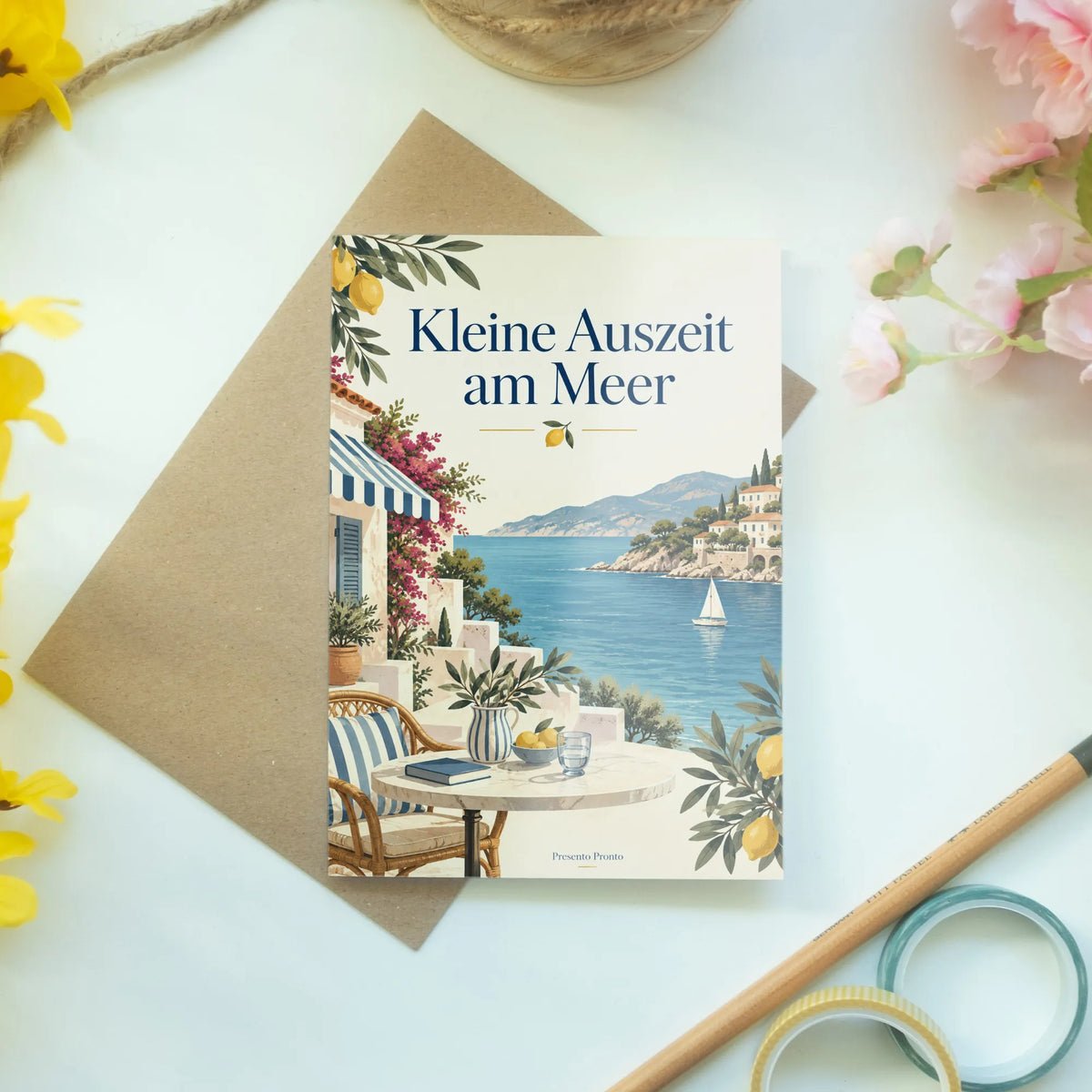 Elegante Sommerkarte Côte d'Azur mit Zitronen und Meer