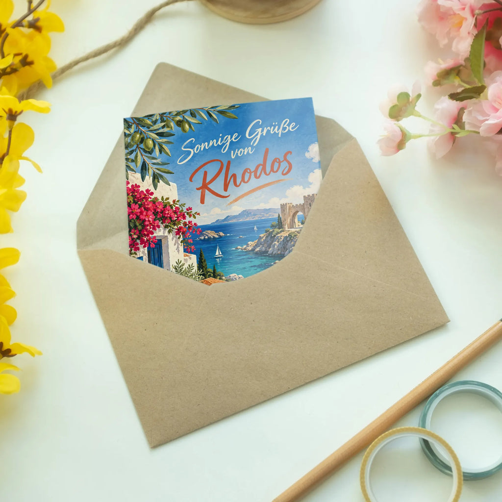 Sonnige Grußkarte aus Rhodos für Urlaubsgrüße|p:2023775|h:d530e1f986309dc1ae97e599a3fa5b99