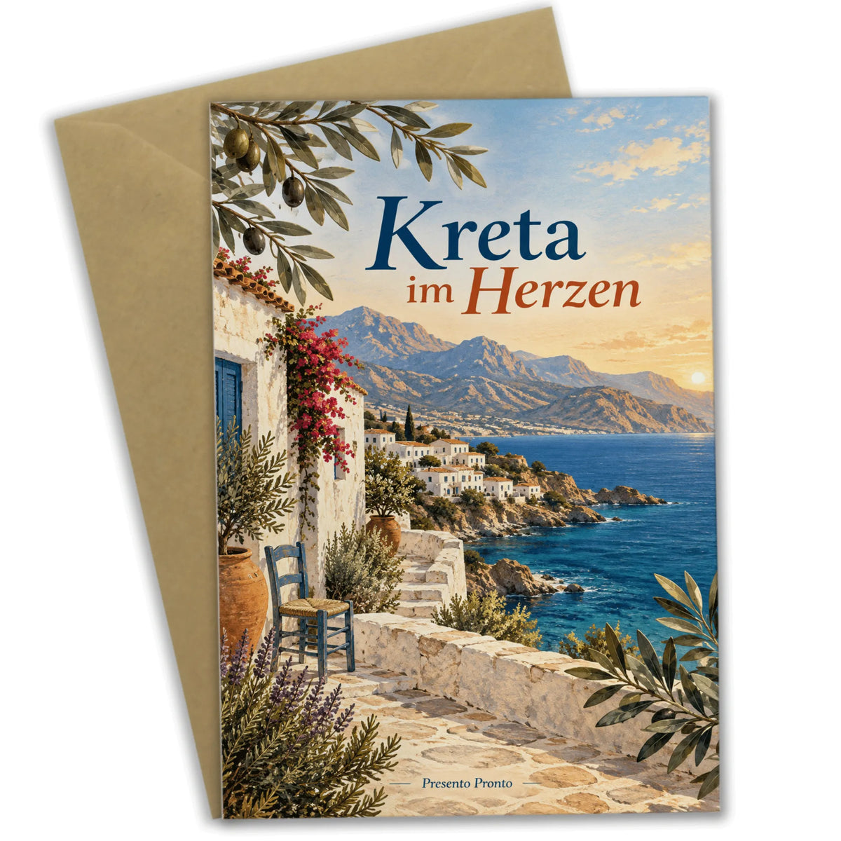 Herzliche Kretakarte für Sommergrüße mit Küstendorf