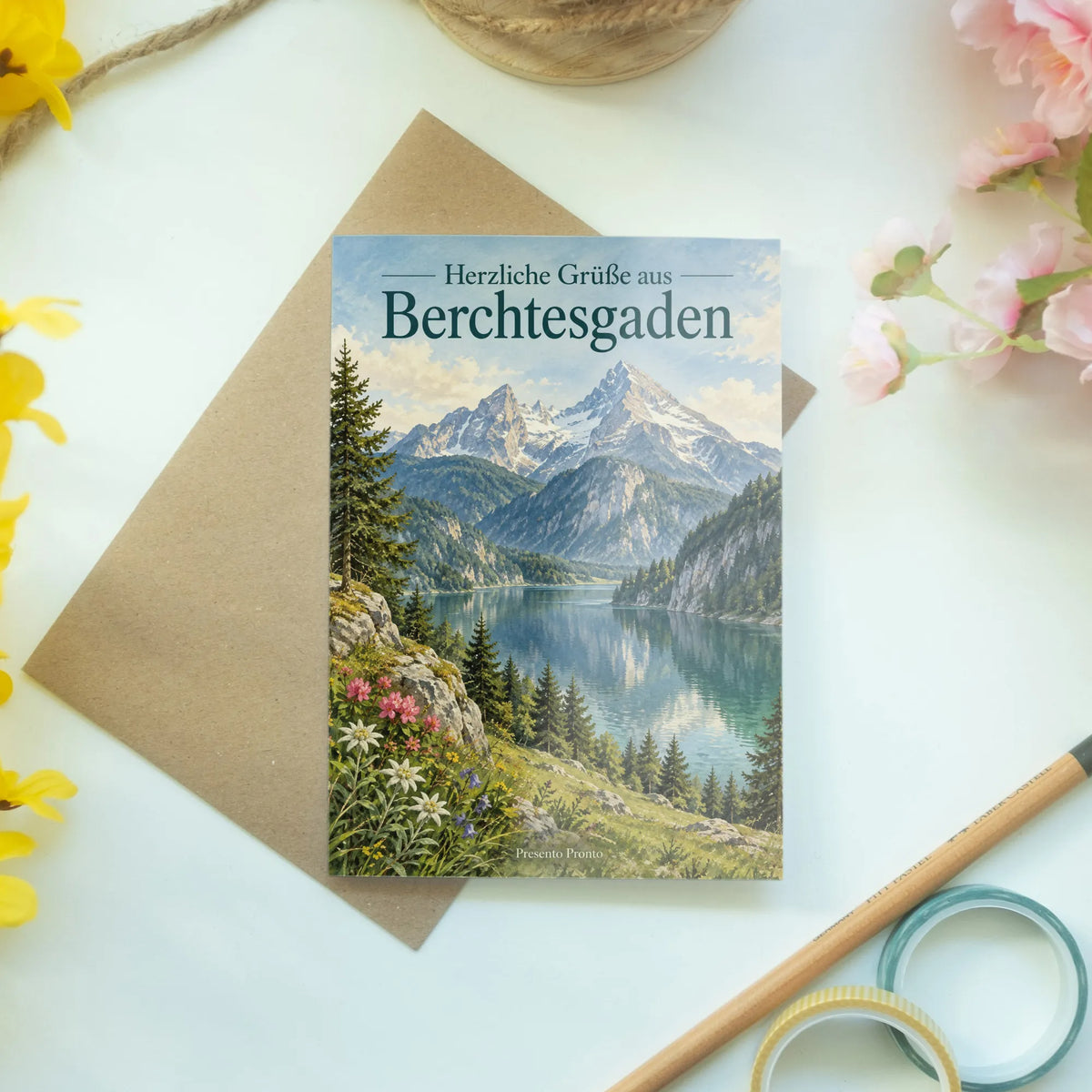 Herzliche Grußkarte aus Berchtesgaden mit Watzmann und See