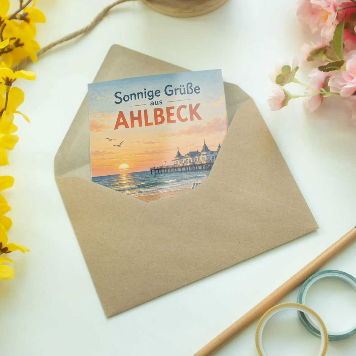 Sonnige Sommerkarte aus Ahlbeck mit Seebrücke