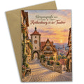 Herzliche Grußkarte aus Rothenburg ob der Tauber mit Fachwerkhäusern