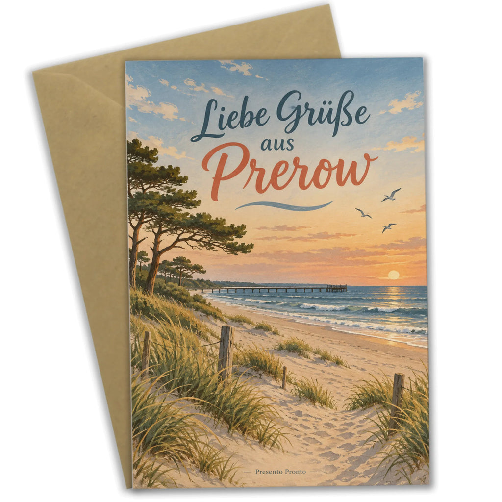 Stimmungsvolle Grußkarte aus Prerow mit Sandstrand im Abendlicht|p:2023803|h:d48ea644442a9236cb10b4818259f85f