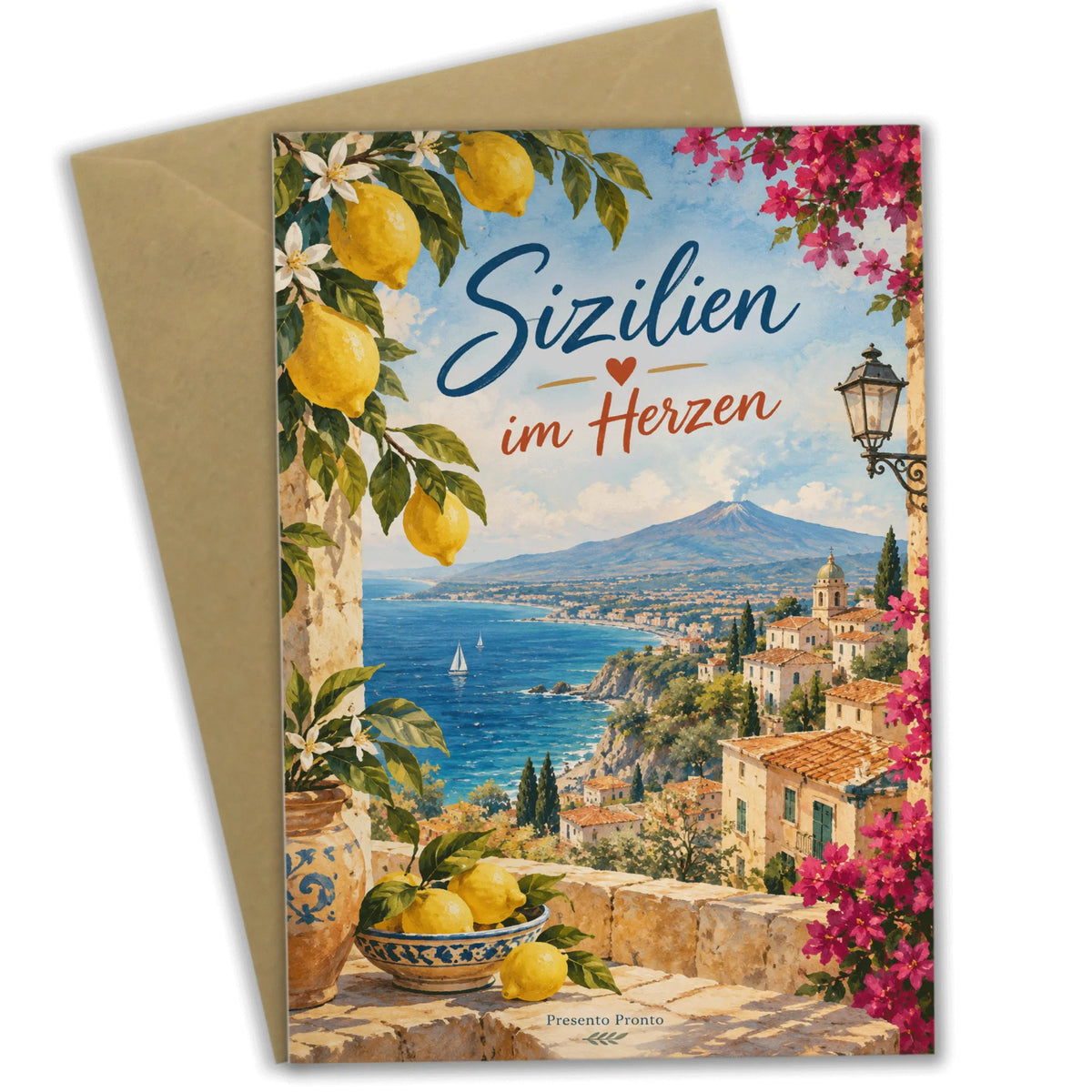 Herzliche Sizilien Grußkarte für Italienfans Küstendorf am Meer