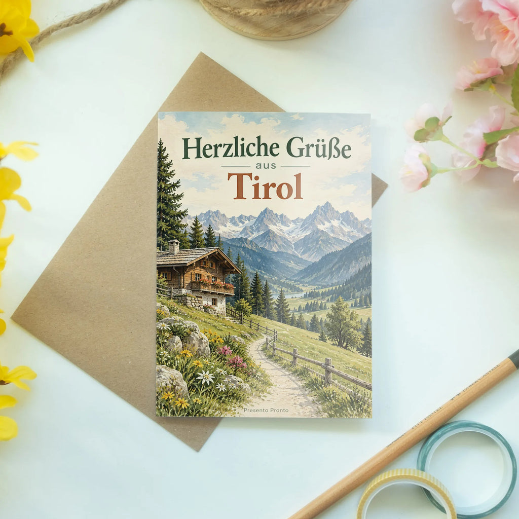 Herzliche Grüße aus Tirol Karte mit Berglandschaft|p:2023818|h:e1b12e0e78b5687566eda2b7e96837ca