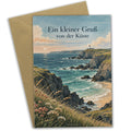 Stimmungsvolle Cornwall Grußkarte mit Leuchtturm an Klippen