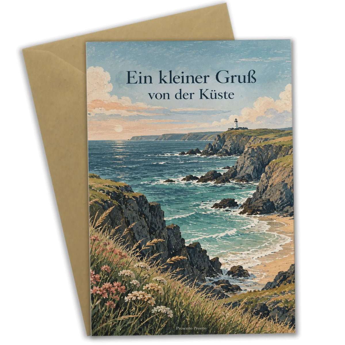 Stimmungsvolle Cornwall Grußkarte mit Leuchtturm an Klippen