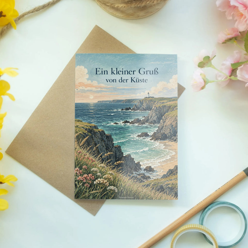 Stimmungsvolle Cornwall Grußkarte mit Leuchtturm an Klippen|p:2023830|h:f877679bad7697fceebd4c26a31468c6