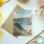Stimmungsvolle Cornwall Grußkarte mit Leuchtturm an Klippen|p:2023830|h:f877679bad7697fceebd4c26a31468c6