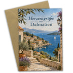 Herzliche Sommergrußkarte aus Dalmatien mit Küstendorf|p:2023836|h:f0dcb1cbec08cef4453fdb353a002505