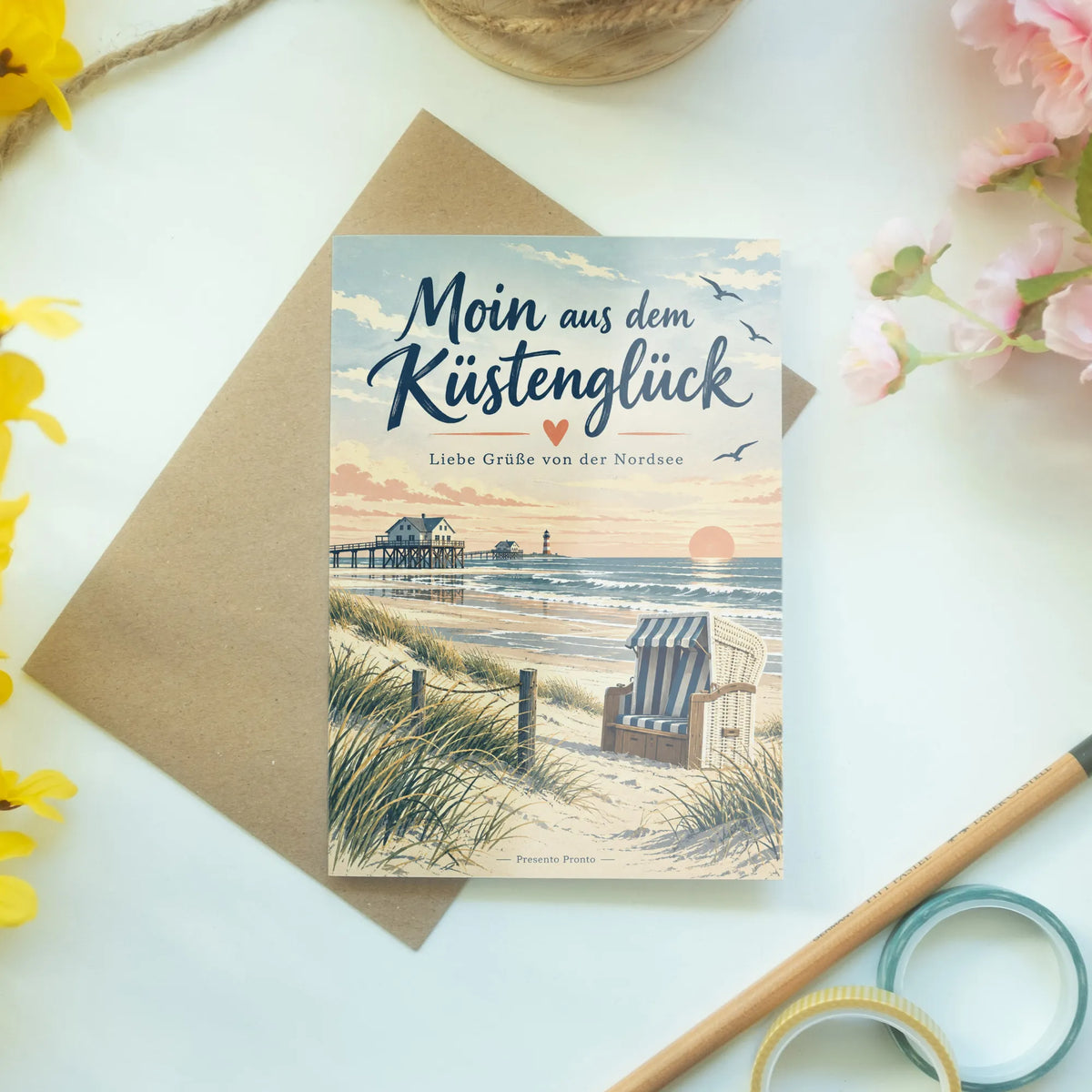 Herzliche Grußkarte aus St. Peter-Ording mit Strandkorb