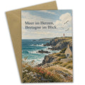 Nostalgische Bretagne Grußkarte mit Steinhütte am Meer