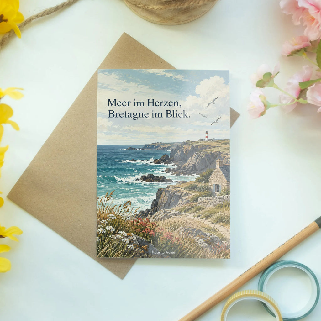 Nostalgische Bretagne Grußkarte mit Steinhütte am Meer|p:2023839|h:9cf3f0459b444cf5efab497fb5e5bc86