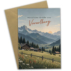 Herzliche Grußkarte aus Vorarlberg mit Berglandschaft|p:2023848|h:3d8f17dfa2cfa32a2bb9ea3fb9f0eb2d