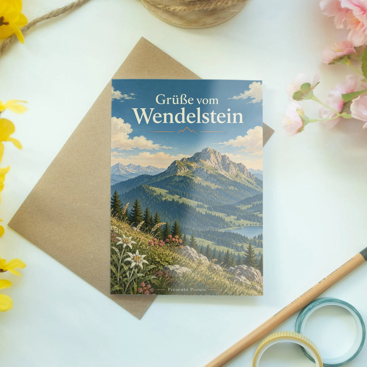 Herzliche Urlaubsgrüße vom Wendelstein mit Wildblumen