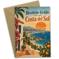 Herzliche Sommerkarte von der Costa del Sol mit Palmenstrand