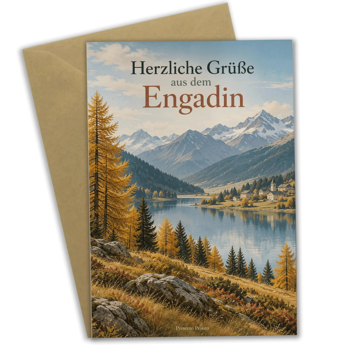 Herzliche Grußkarte aus dem Engadin mit Berglandschaft