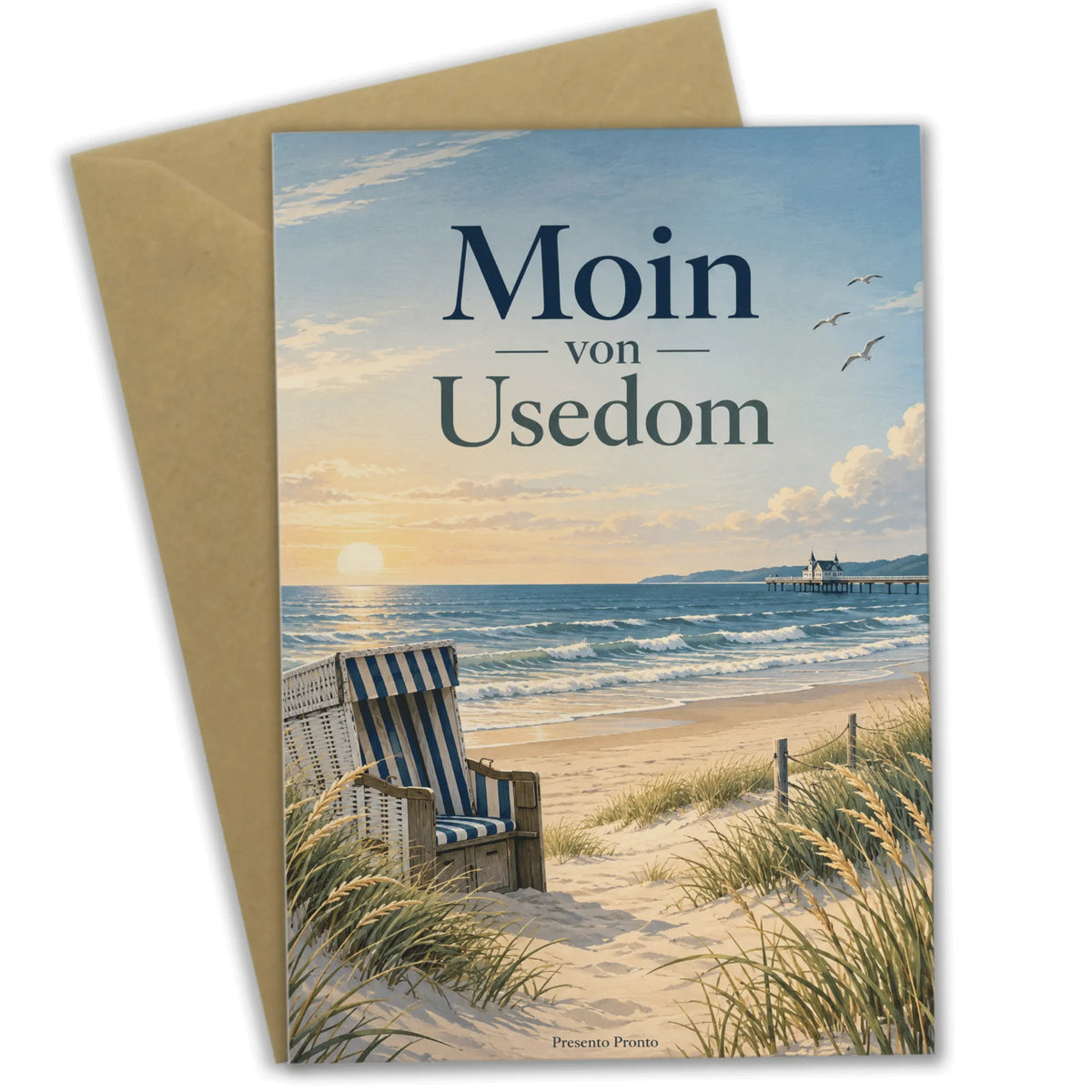 Elegante Usedom Grußkarte für Urlaubsgrüße mit Strandstuhl