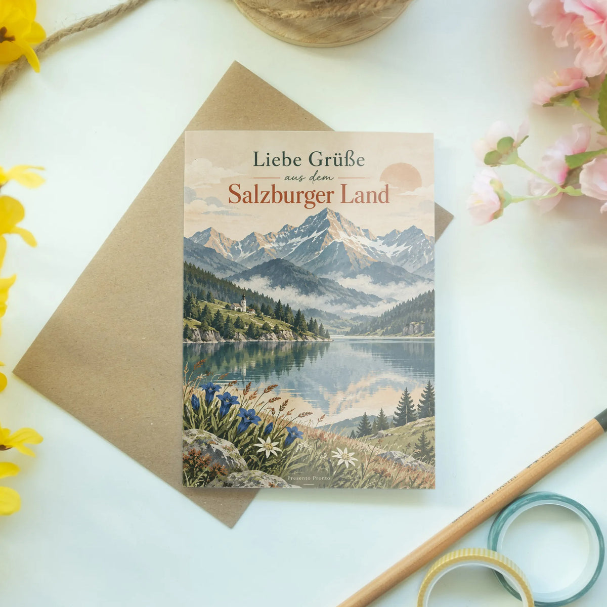 Herzliche Grußkarte aus dem Salzburger Land mit Bergsee