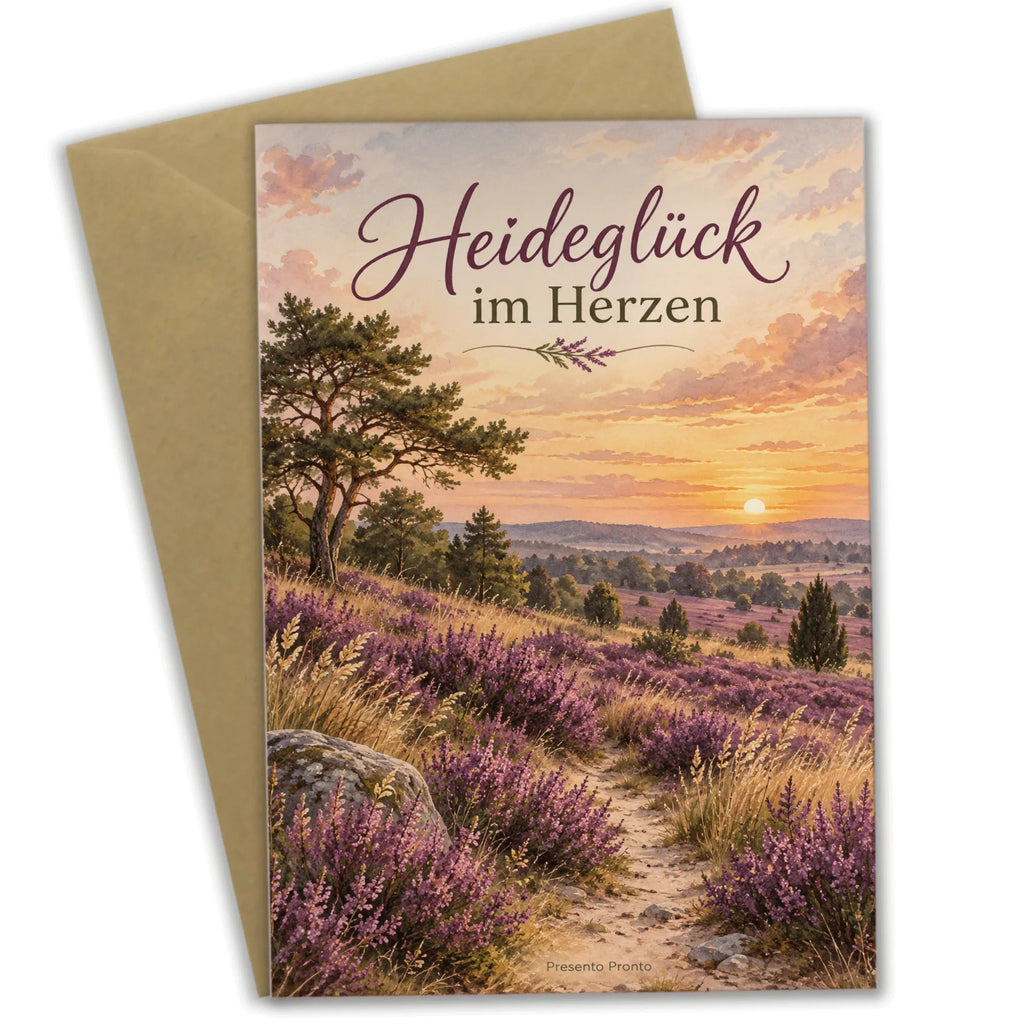 Herzliche Grußkarte Lüneburger Heide für Heidefans mit Sonnenuntergang|p:2023861|h:050fdeba79e2fd57f4d40522317e7086